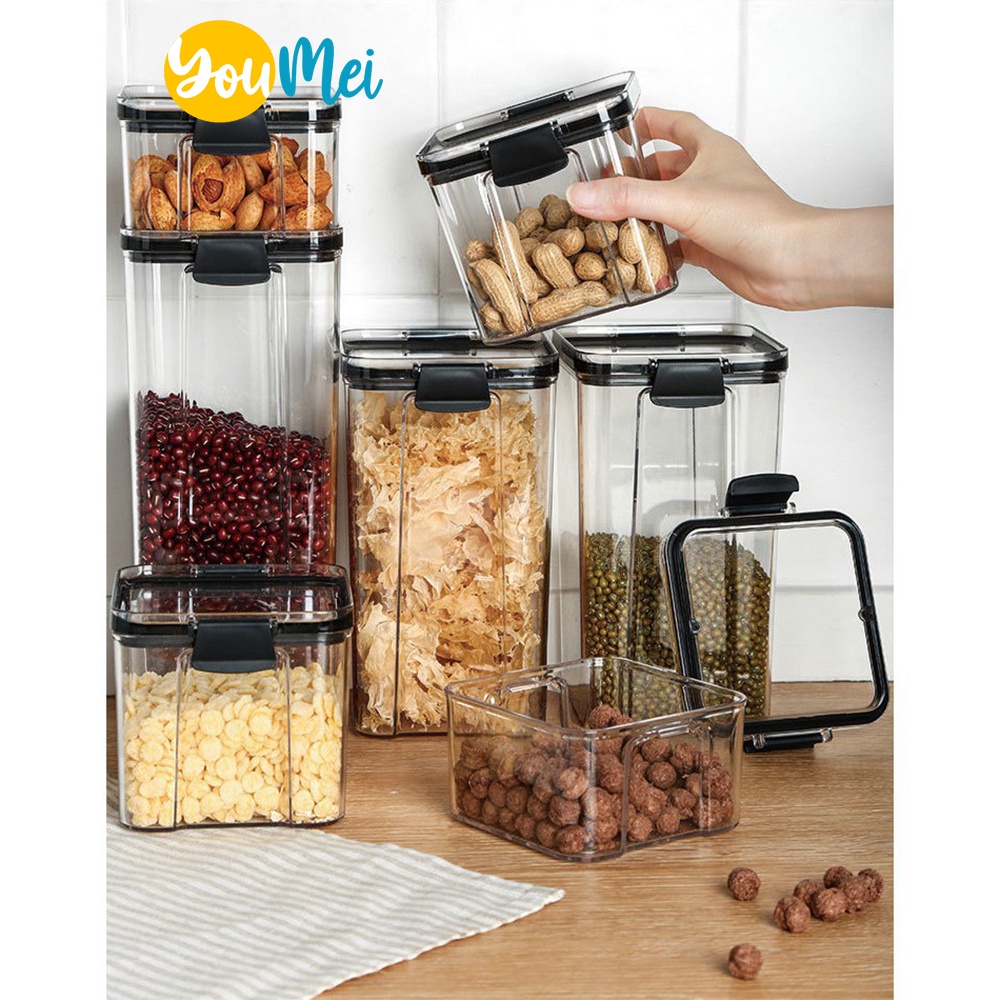 Kotak toples Penyimpanan Makanan Sebaguna Kedap Udara Tempat Penyimpanan Cereal / Bumbu / Snack Toples Kotak Bening Kontainer Kulkas Lemari Dapur Makanan Food Storage Box-1076