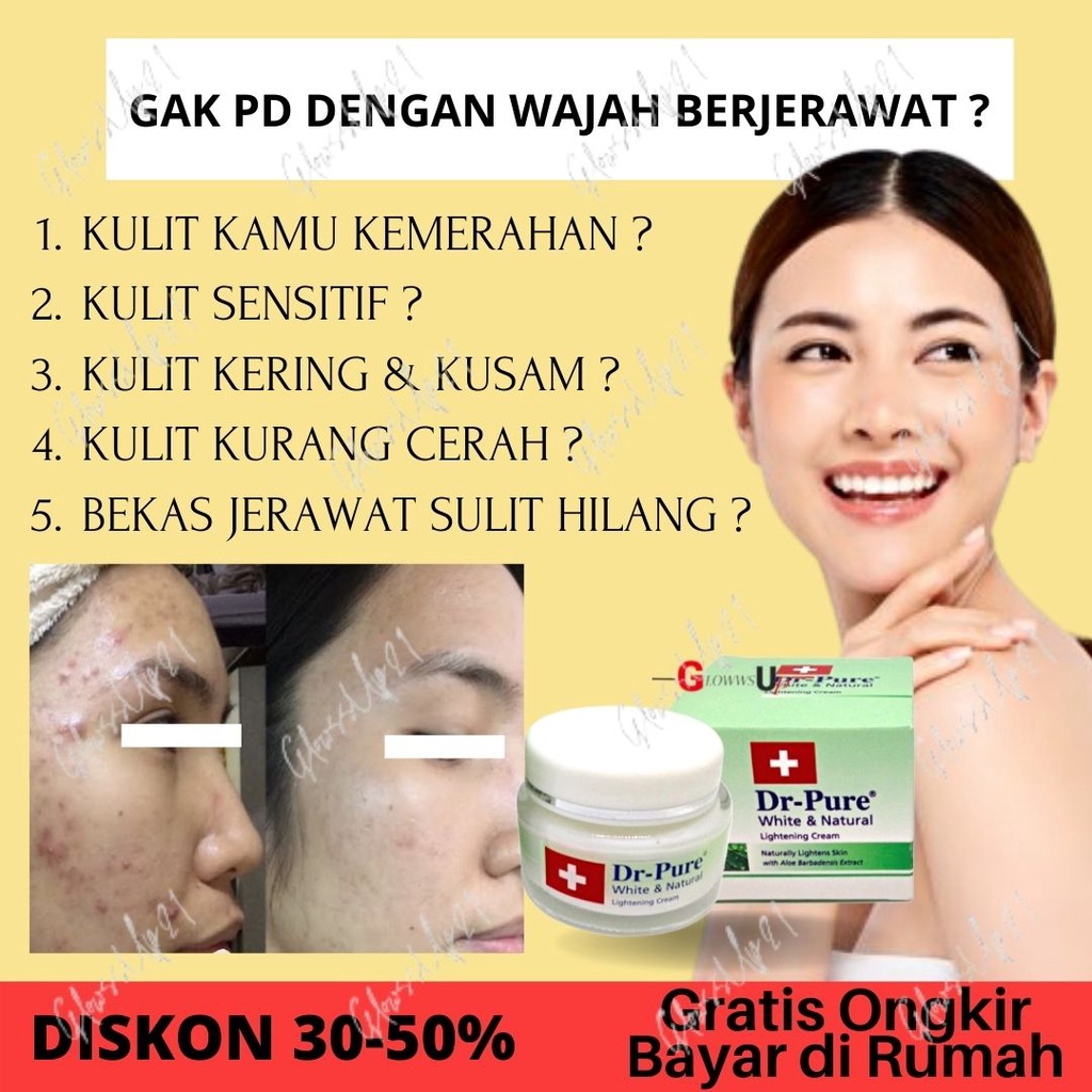 PELEMBAB WAJAH DR PURE WHITE &amp; NATURAL LIGHTENING CREAM ORIGINAL BPOM