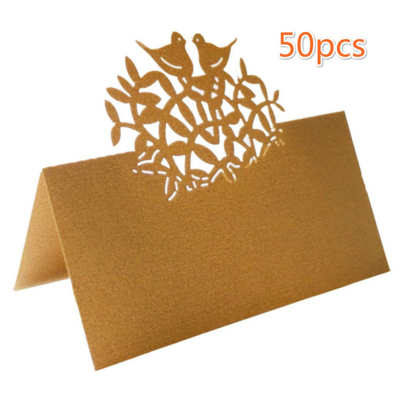 50pcs Hollow Out Leaf Bird Name Place Card Wedding Birthday Party Card Table Decor