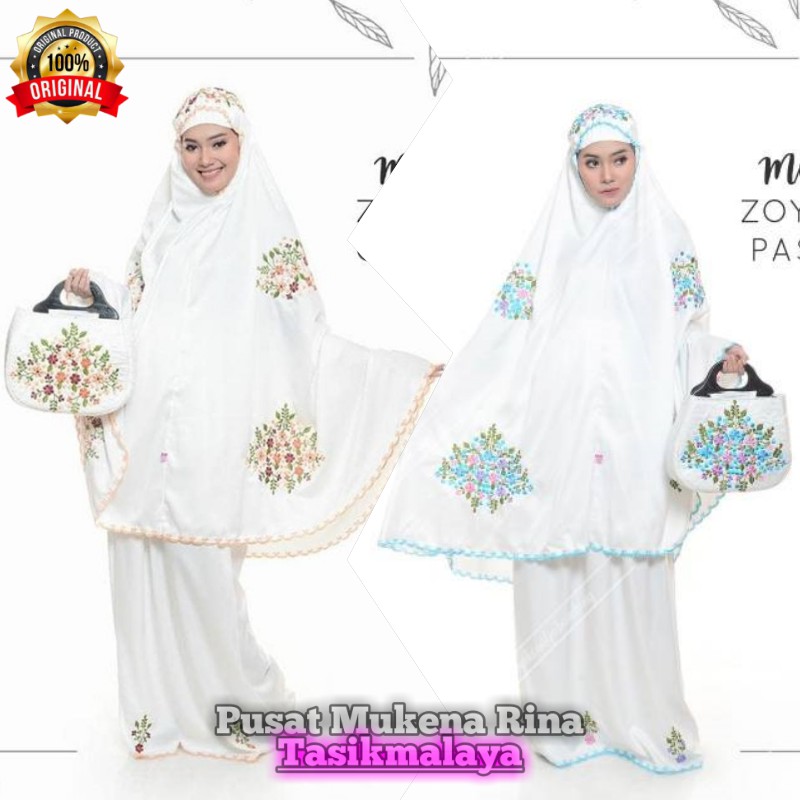 HOT PROMO - Mukena Dewasa Sutra Satin Zoya Silky Full Bordir Dasar Bw Original