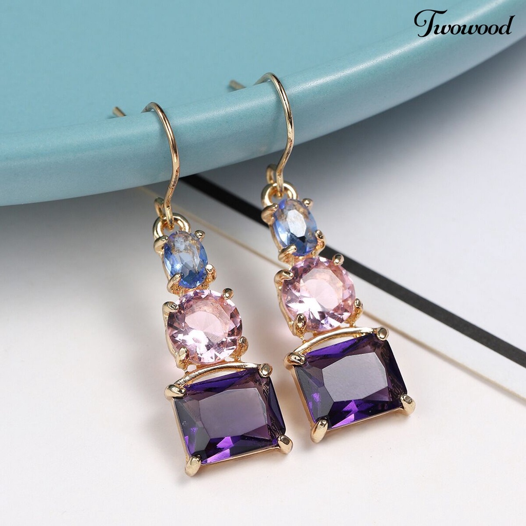 1 Pasang Anting Hook Cubic Zirconia Warna-Warni Untuk Wanita