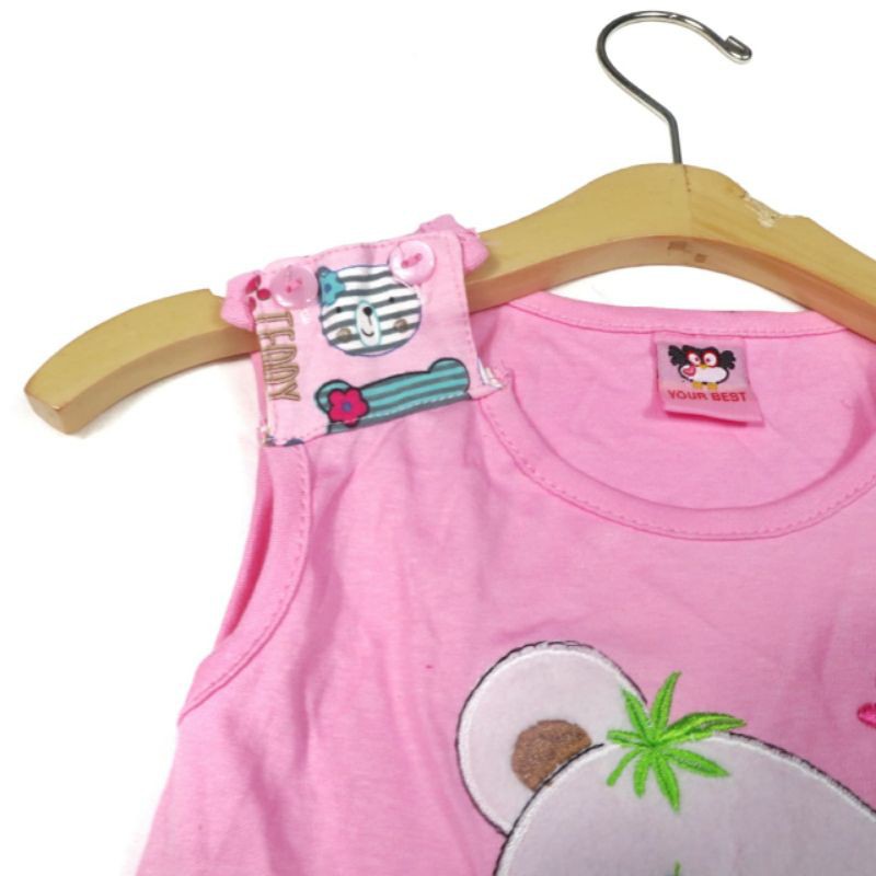 SETELAN FASHION PAKAIAN BAJU ANAK PEREMPUAN 1 TAHUN MOTIF BEAR CUTE WARNA PINK FANTA PEACH RENDA