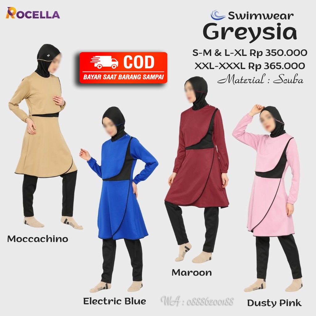 Rocella SwimWear WANITA - GREYSIA | SETELAN | BAJU RENANG | OLGA | BERKUALITAS | COD