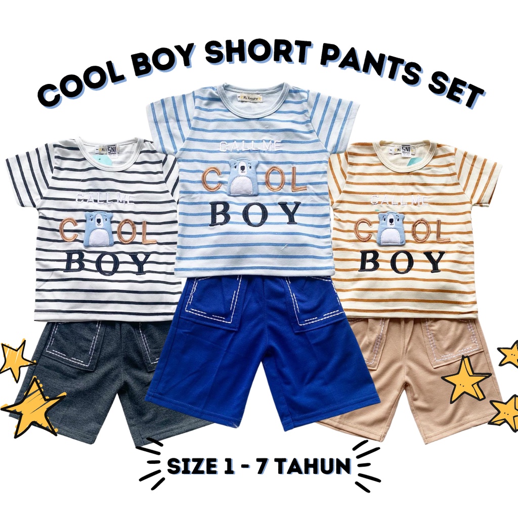 setelan anak laki laki kaos rumah adem set shirt 1-7 tahun COOL BOY short pants set