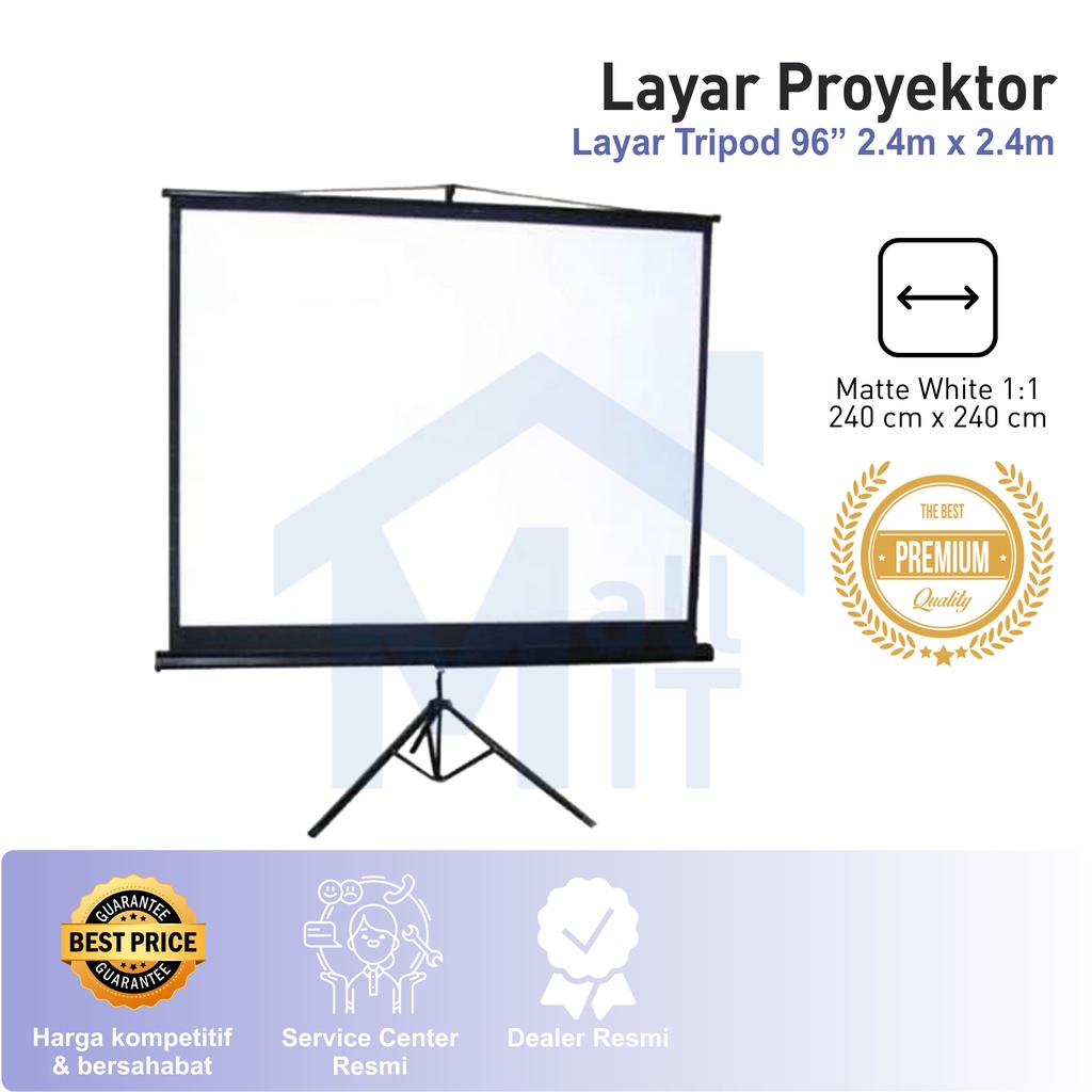 MDN Layar Tripod Tripot Layar Proyektor 96&quot; x 96&quot; 2.4m x 2.4m