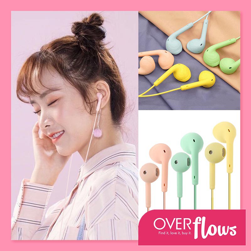 OVERFLOWS.ID U19 Earphone Headset Warna Pastel Macaron Doff Matte Handsfree Lucu Murah Super Bass