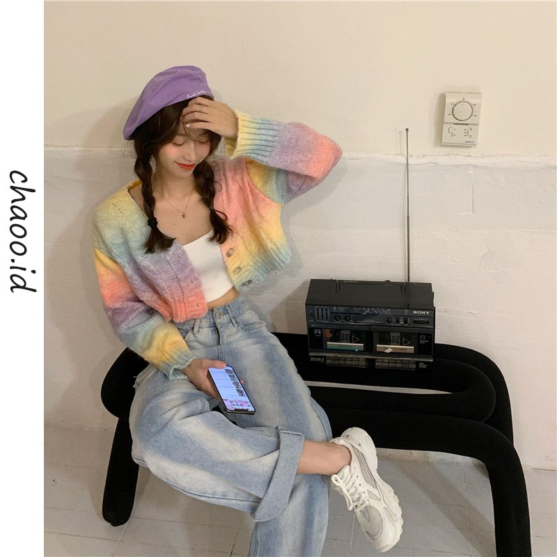 Cardigan rajut pendek dan lengan panjang korean style baru baju atasan wanita outer cardigan korean style/Korean style knit sweater