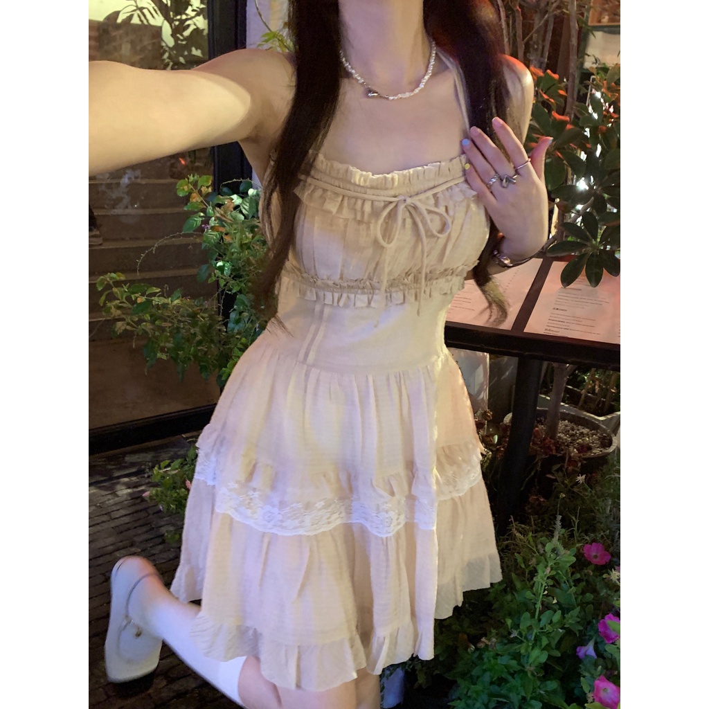 #Sisjuly# Wanita halter neck sexy suspender dress baru keinginan murni angin pinggang chic fashion rok wanita