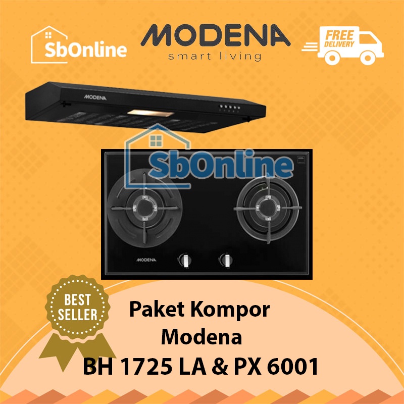 MODENA Paket Kompor Tanam 2 Tungku 70 cm dan Cooker Hood 60 cm - BH 1725 LA & PX 6001
