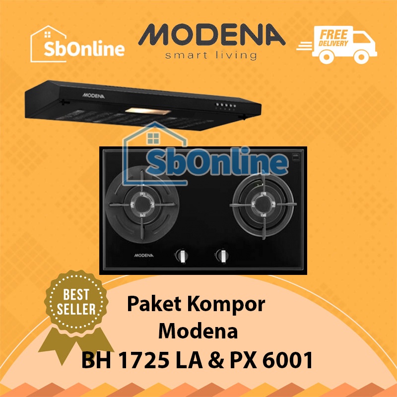 MODENA Paket Kompor Tanam 2 Tungku 70 cm dan Cooker Hood 60 cm - BH 1725 LA &amp; PX 6001