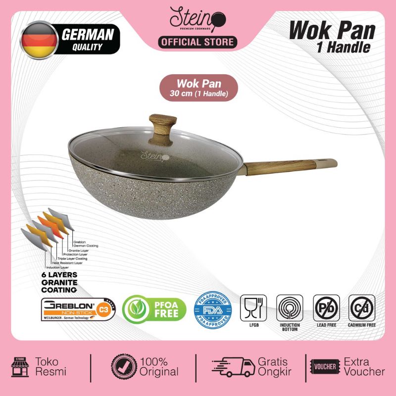 STEIN STEINCOOKWARE WOKPAN 30 CM TUTUP KACA GRANITE GERMAN WOK PAN ORIGINAL ANTI GORES ANTI LENGKET