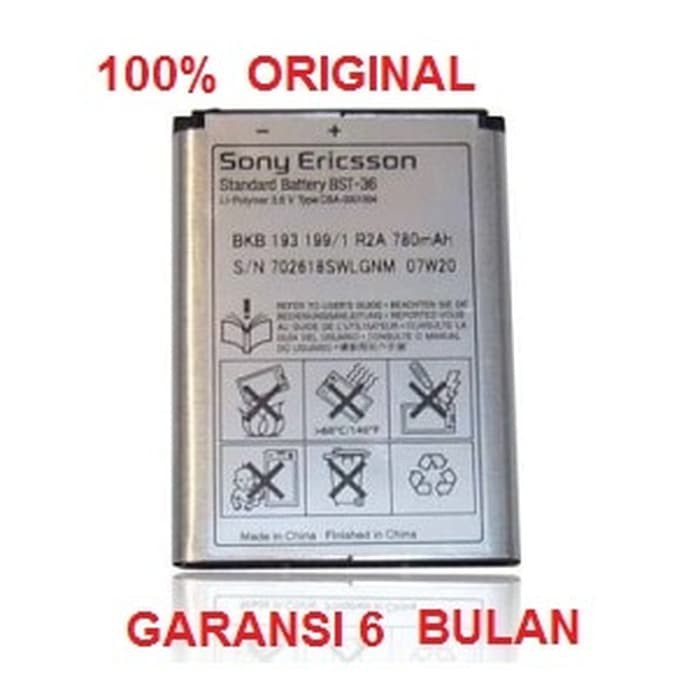 Produk 100% ORIGINAL Sony Ericsson Battery BST 36 / j300  k310  k320i  k510i
