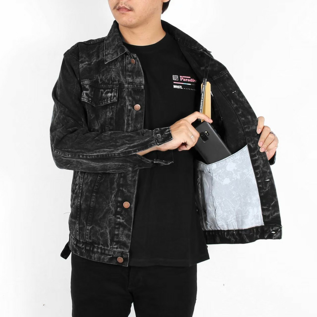 Jaket Jeans Sandwash Black Size M,L,XL