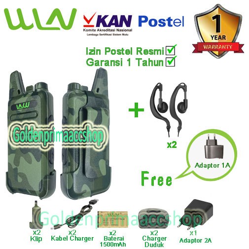 Paket Standart Walkie Talkie WLN HT Two-Way Radio -LORENG HIJAU ISI 2pcs