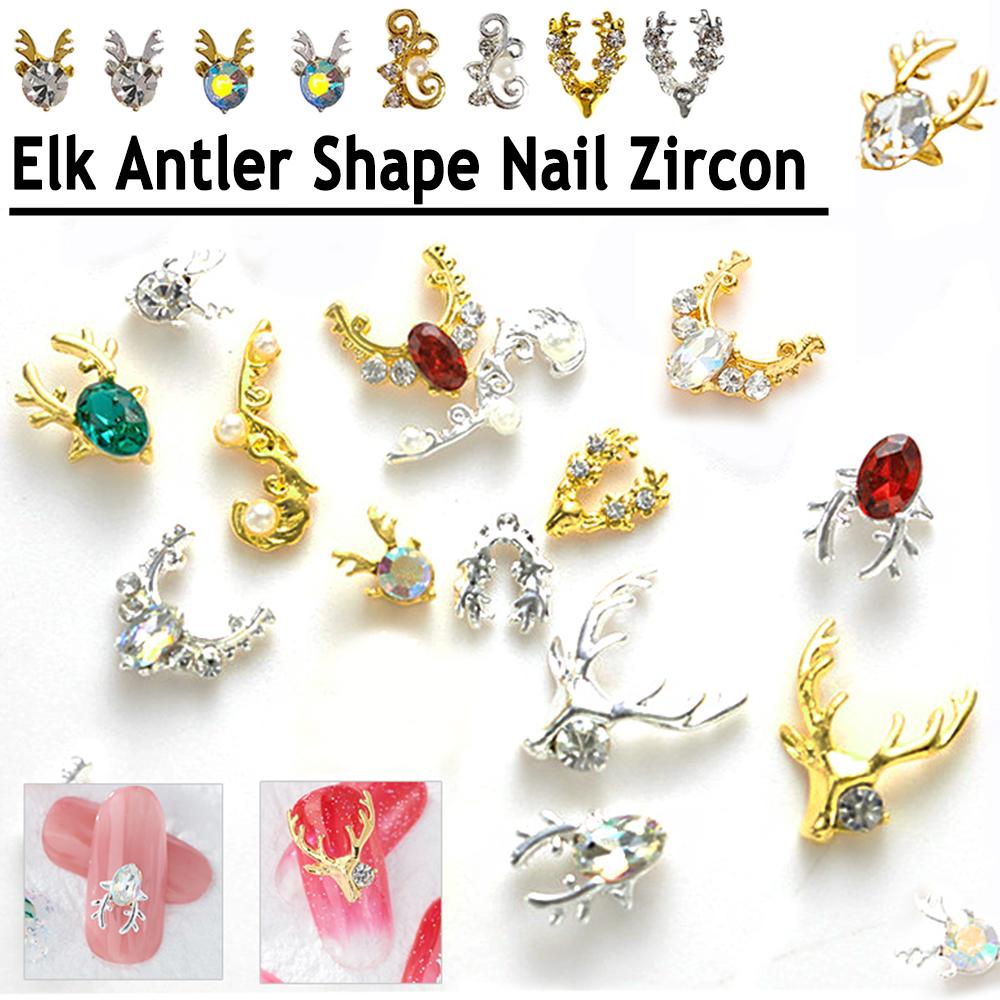 AUGUSTINA Agustina Tanduk Rusa Kuku Berlian Imitasi Mewah Shiny Antler Shape Metal Crystal Nail Art Dekorasi