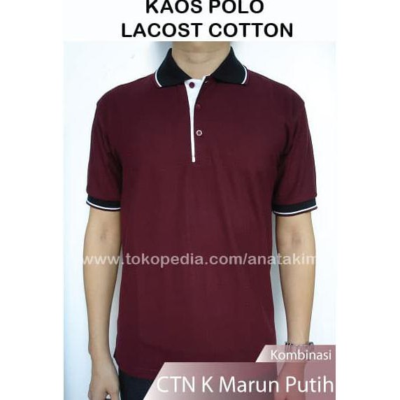 Polo Shirt Bahan Lacost Cotton Warna Merah Hati Kaos Kerahkombinasi Top Quality