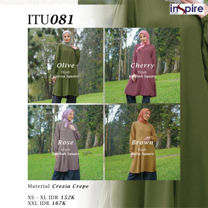 Tunik YINS Inspire ITU 081 Busui Kantun Kemeja Muslimah Kancing Depan Warna Brown Cherry Olive Rose