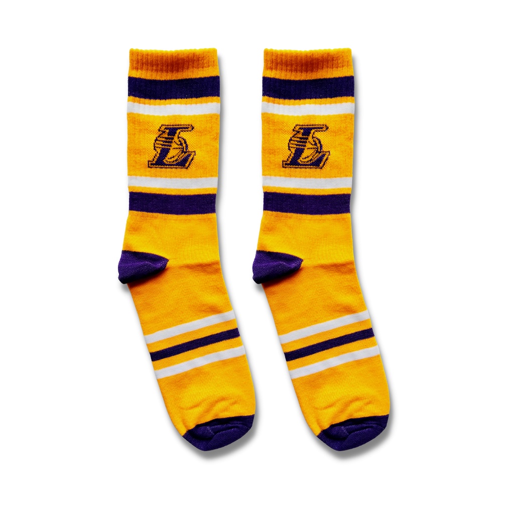 Kaos Kaki Oldschool - Kaos Kaki Motif Lakers Strip Kuning - The Muds Official