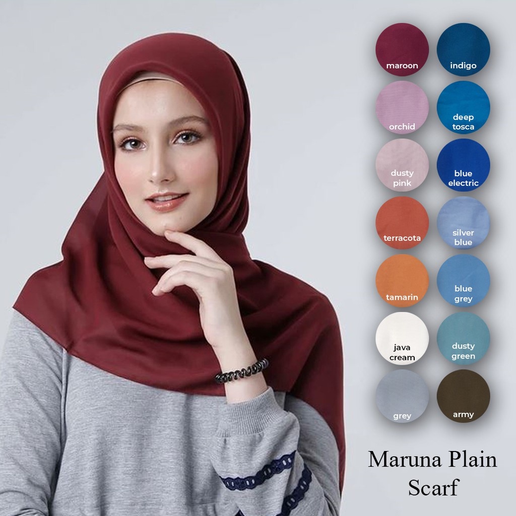 MARUNA PLAIN Scarf By Zoya Hijab Jilbab Kerudung Segiempat Polos Bahan Polyspun Premium 110 x 110 Cm