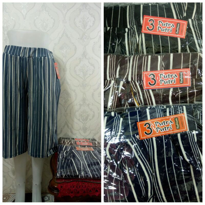 Celana Kulot Salur Pendek 7/8 - Waffle Crepe - ABG/Dewasa (BB 60-80 kg - Jumbo)