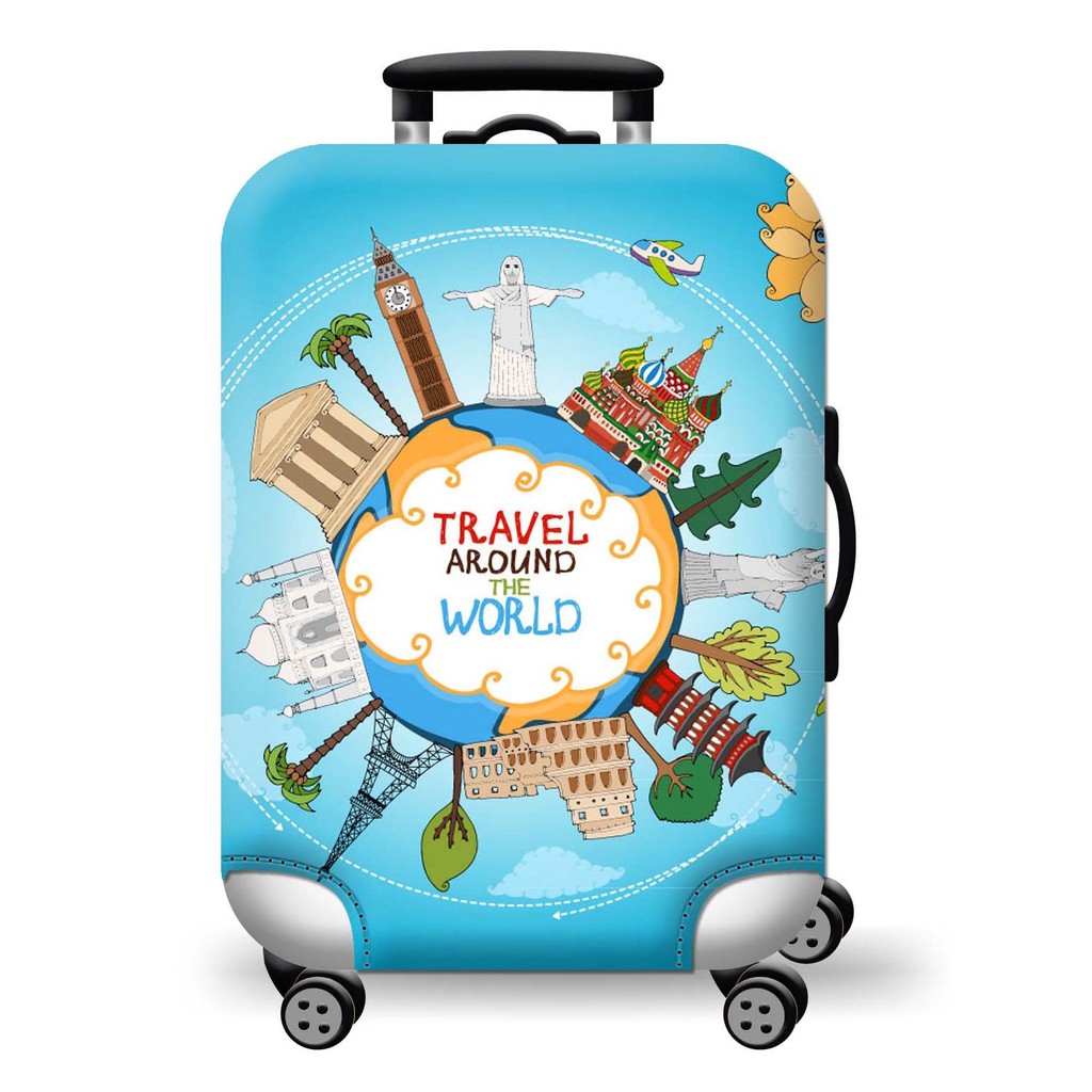 Logu Sarung Koper Travel Around The World Pelindung Koper Kartun Elastis Shopee Indonesia