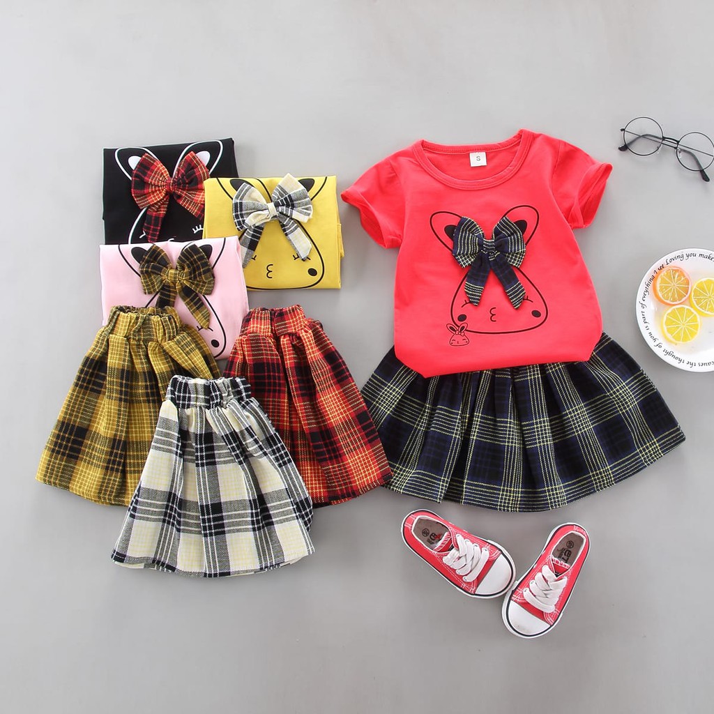 Baju Dress Setelan Anak Perempuan usia 9 Bulan - 4 Tahun 2in1 Import Premium | Korean Style