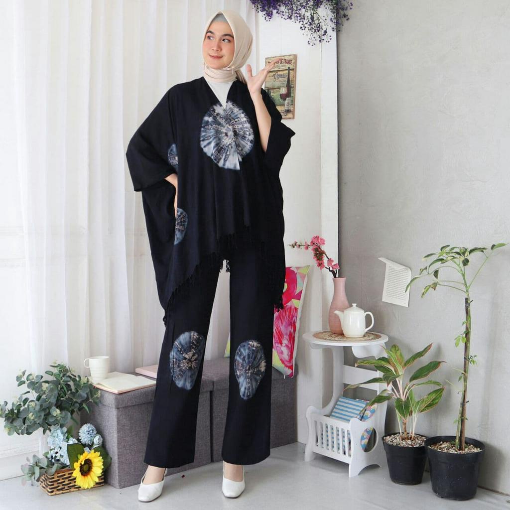 Ronche Makiyah Set - One Set Wanita Jumbo Rayon Premium Setelan Wanita Batik Waka Waka Set Celana Kekinian LD 140 cm