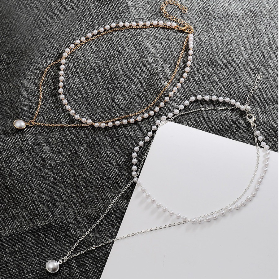 Kalung Liontin Wanita 2 Layers Mutiara #XL665 Gaya Korea Fashion Women Pearl Necklace Cewek Import