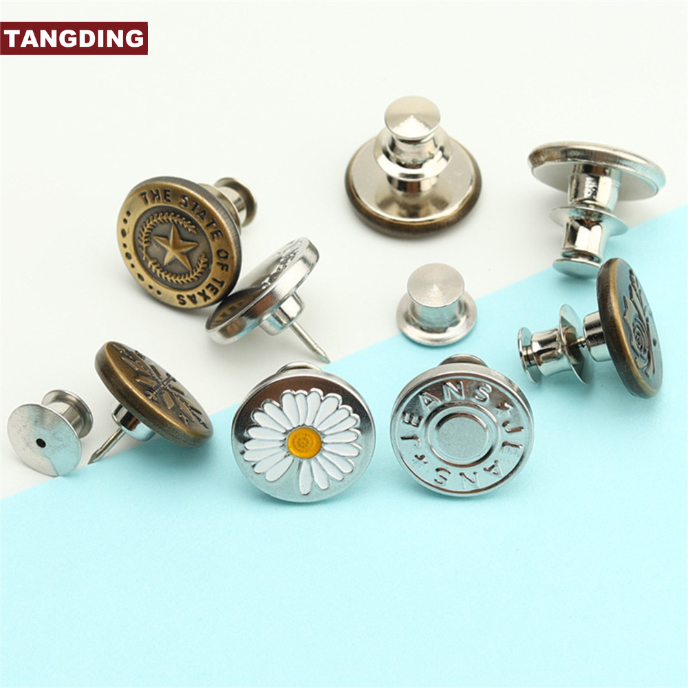 【COD Tangding】Kancing Pinggang Bahan Metal Desain Bunga Aster / Bintang Adjustable Dapat Dilepas Untuk Celana Jeans