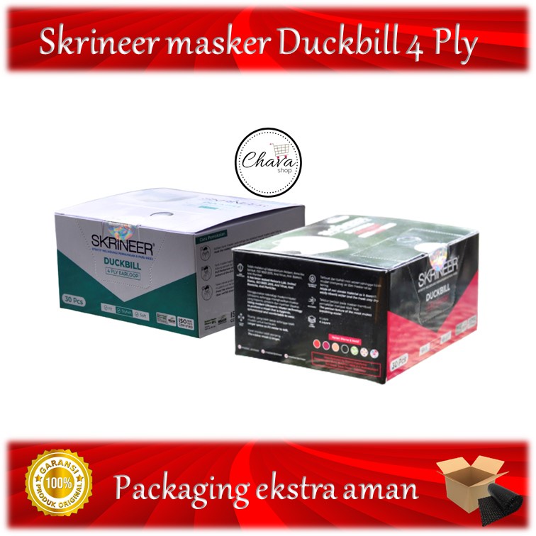 Masker Duckbill Skrineer 4 Ply Earloop isi 30 masker