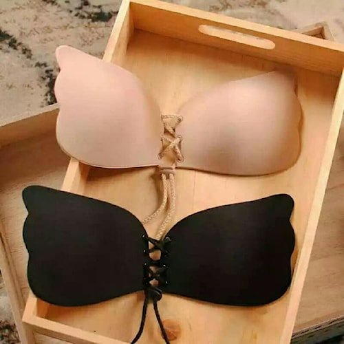 Wings Bra Tempel Push Up Angel Strapless Tanpa Tali Praktis Push up Kutang Silikon BH Hitam Nude A 3