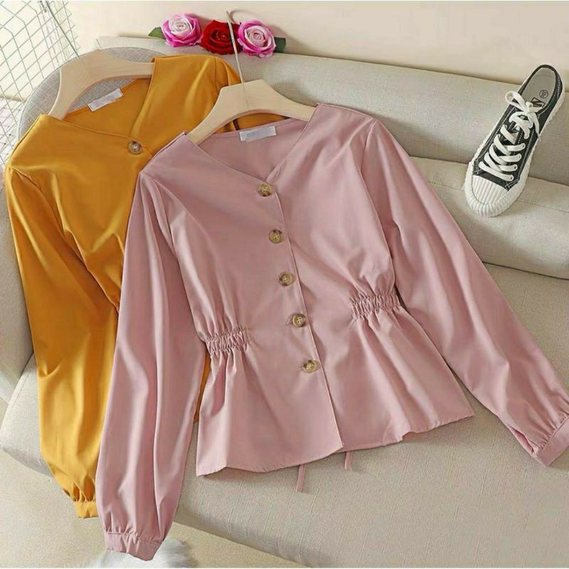 Viola Top Blouse Wanita Kerut Samping