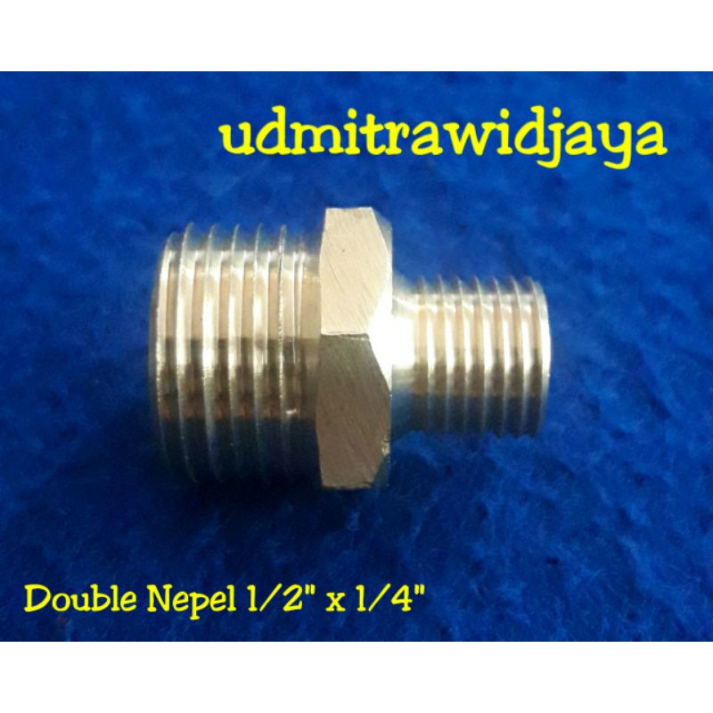 Double Nepel Double Drat Luar Nepple Kuningan Adapter Drat Pipa Kompresor 1/2&quot; x 1/4&quot;