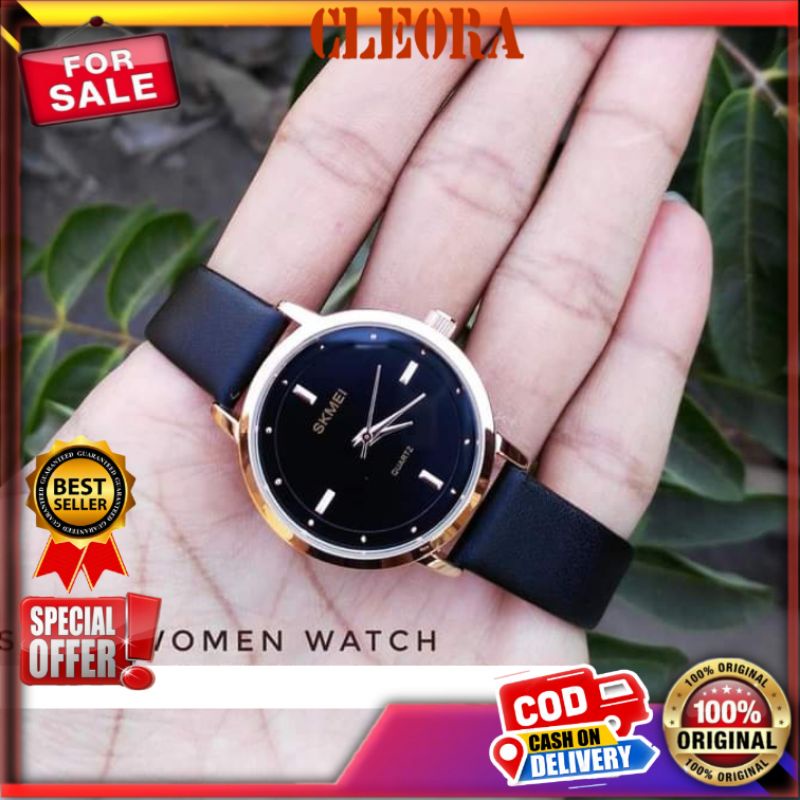 Jam Tangan Wanita SKMEI Leather Analog Tali Kulit Original Jm Arloji Anti Tahan Air Anak Muda Cewek 