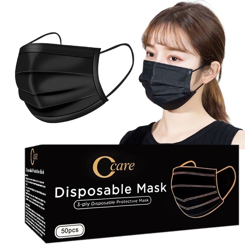 Masker 3ply medis hitam C Care / Masker medis 3 ply CCare