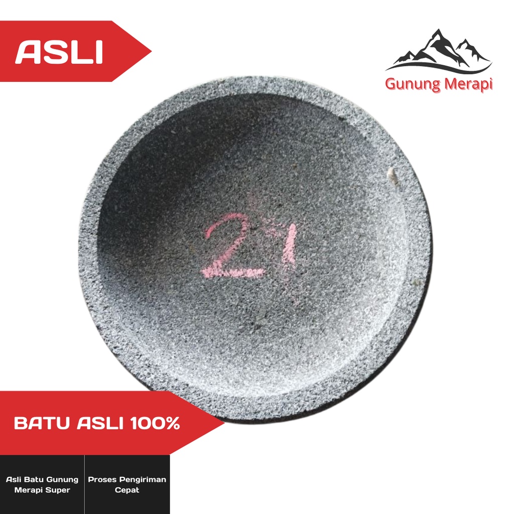 Cobek Batu Merapi Magelang 21 cm | Cobek Batu + Ulekan Asli Magelang | Batu Super Asli Gunung Merapi