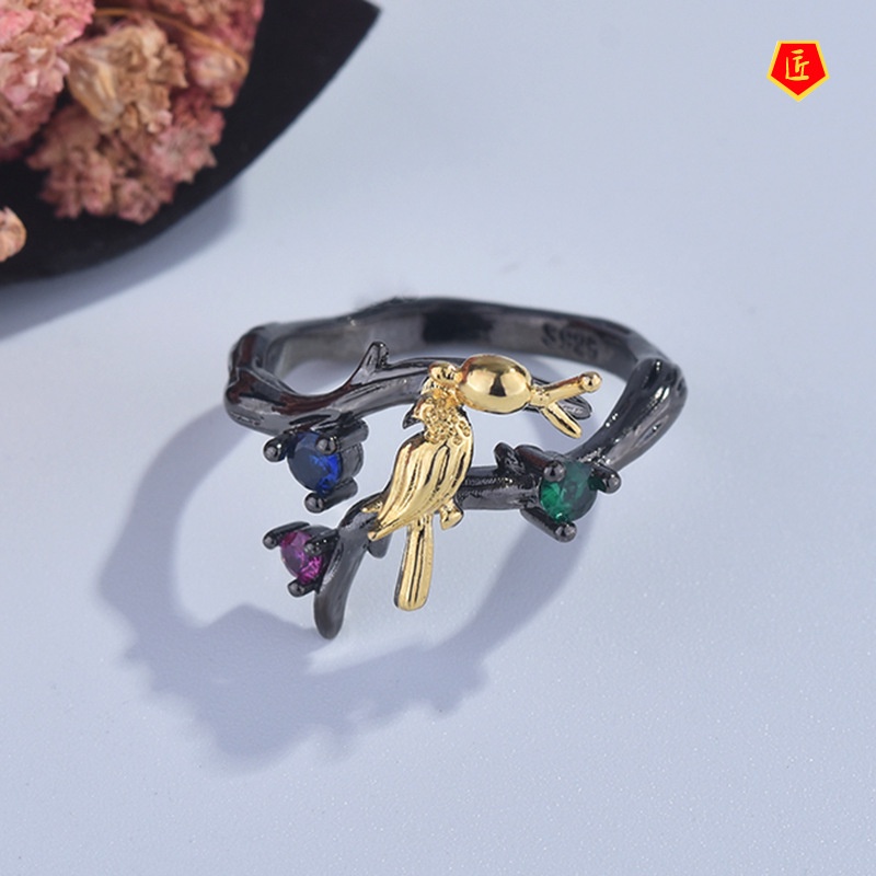 [Ready Stock]Creative Snail Climbing Trees Diamond Stud Ring Black Gold Earrings