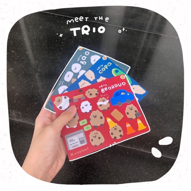 

Riceloaf Meet The Trio! Bao, Copa & Beardud Sticker Sheets Lucu Cute Korean Aesthetic