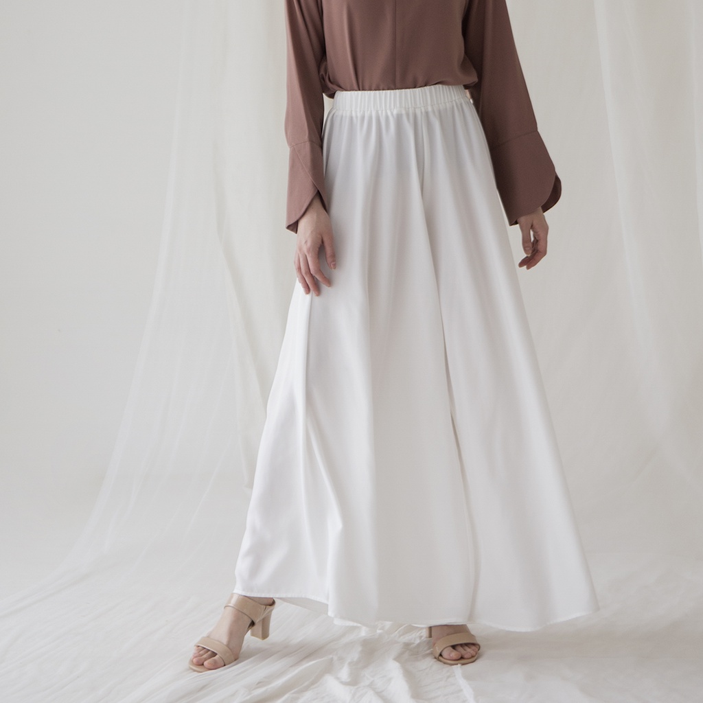 Sahara by Aska Label - Celana kulot wanita lebar pinggang karet, warna Hitam, Offwhite, Navy, Grey, Seafoam, Sky Blue, Sand