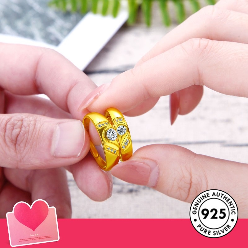 Cincin Berlian Bahan S925 Silver Plated Untuk Pasangan