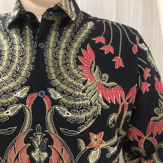 [gridline - Ls038 Grey & Navy] Kemeja Batik Pria Katun Lengan Panjang Slimfit Match Modern