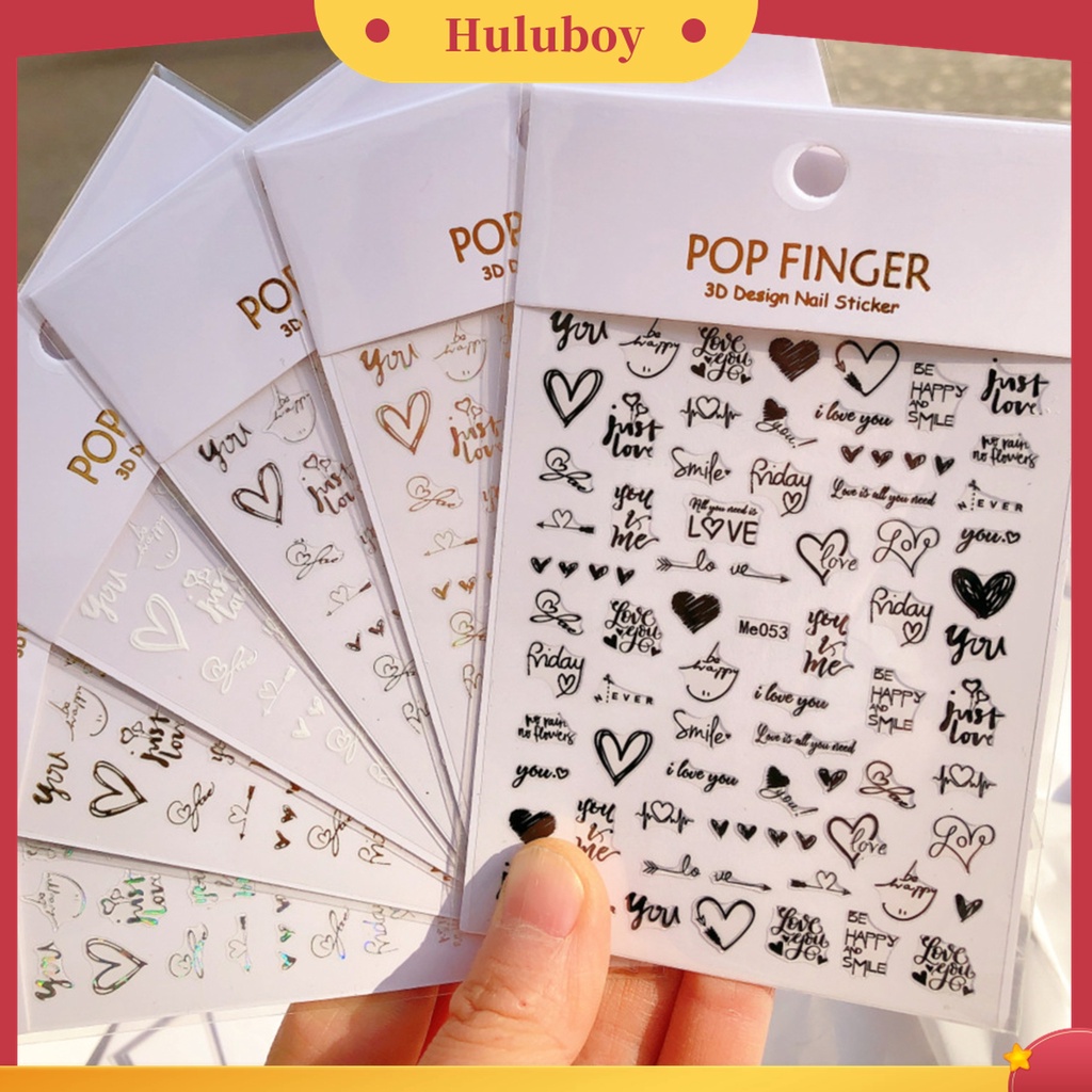 Huluboy Huluboy♡ Stiker Kuku Motif Hati 3D Untuk Manicure
