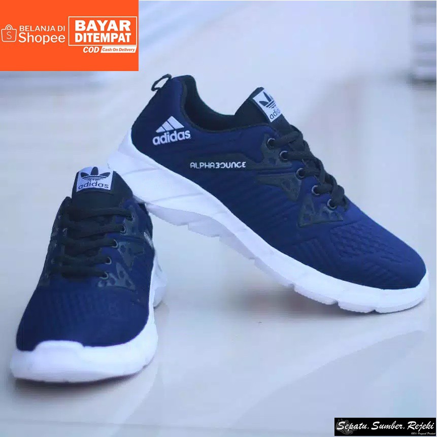 COD an !! Sepatu Sneakers Olahraga Pria Outdoor / Sepatu Adidas Alphabounce Navy Running Gym Fitness