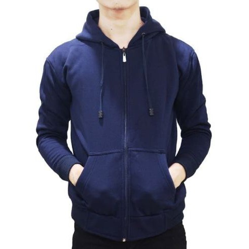 INDO - Jaket Hoodie Zipper Polos Pria Wanita | Sweater Hodie Pullover Premium Distro Navy