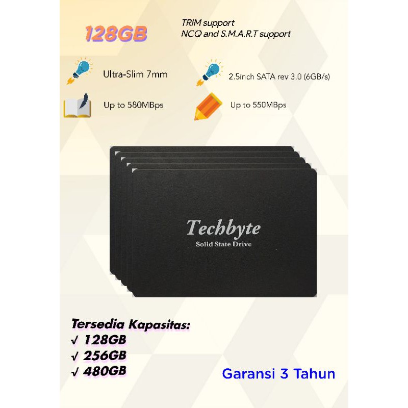 Techbyte SSD 128GB NEW garansi resmi 3tahun bukan 120GB