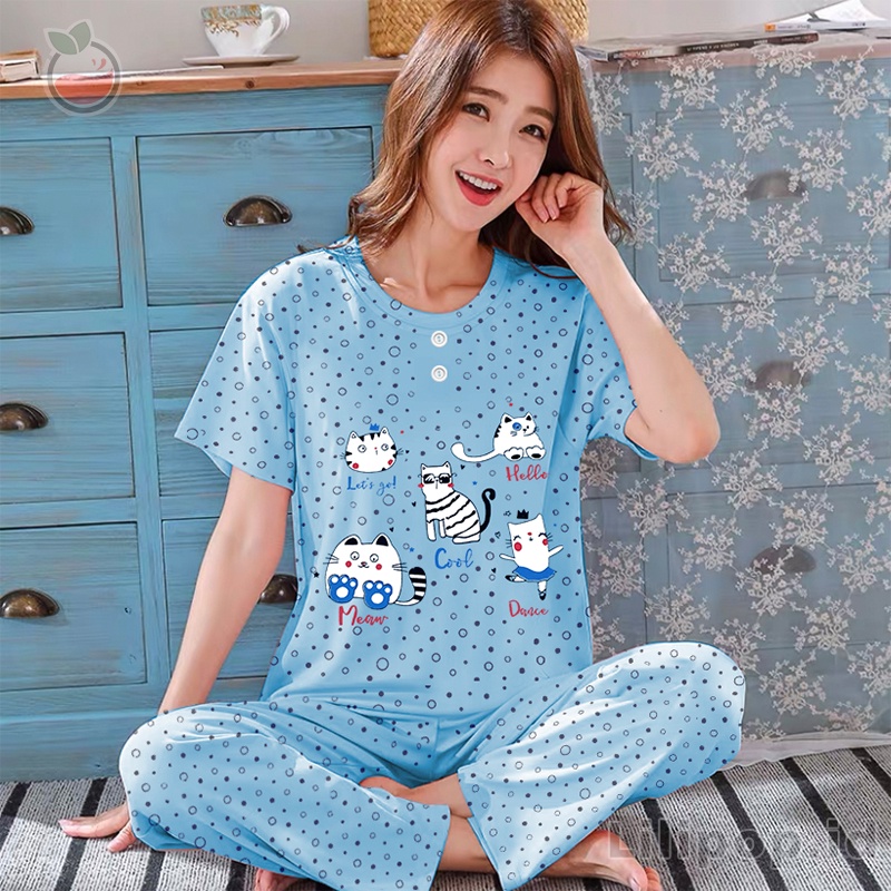 Lilipop.id  Baju Tidur Wanita CP Cat Setelan Piyama BabyDoll  Kaos Celana Panjang