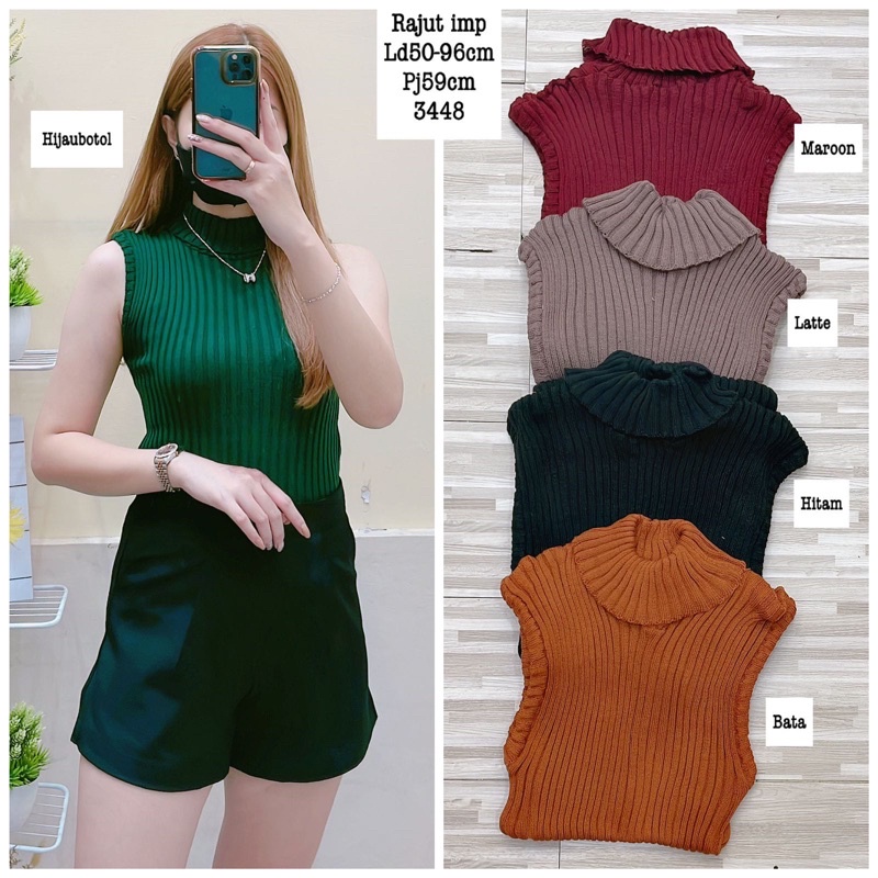 Lexbong kerah lipat Turtle Neck Tanktop Rajut - Kerah Tinggi Rajut Wanita - Tank Top Yukensi Terbaru