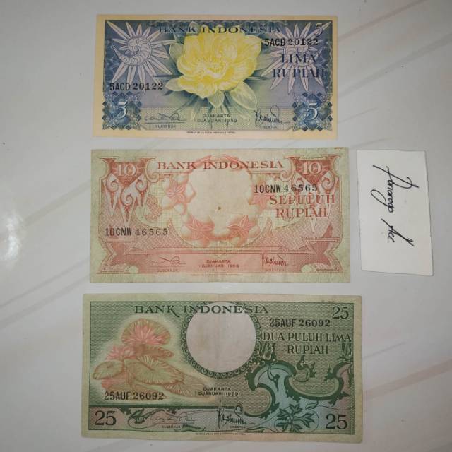 (Gress&amp;Used) Paket uang kuno seri bunga rp.5 bunga rp.10 bunga rp.25 bunga 5 rupiah 10 rupiah 25