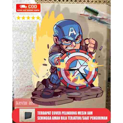 JAM DINDING KARAKTER CAPTAIN AMERICA UNIK BESAR KAYU VINTAGE SOUVENIR JAM CAFE HADIAH KADO ULANG TAHUN Kevinart