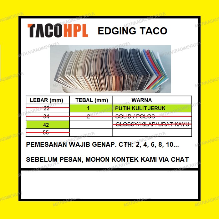 Edging TACO HPL 42/1 mm Putih Kulit Jeruk